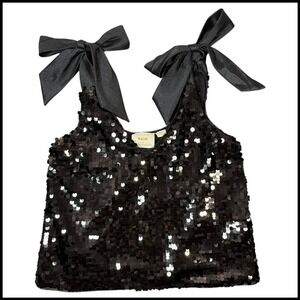 Maeve Anthropologie Womens S Black Sequin Tie Strap Bow Tank Top Party Mobwife